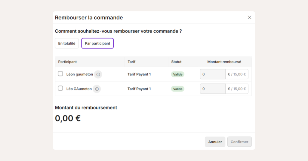 remboursement événement