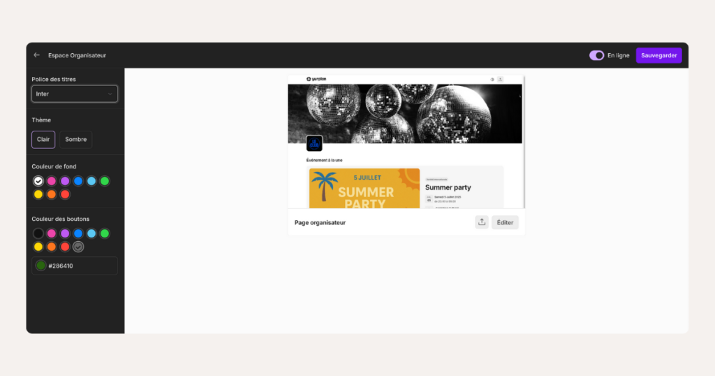 page organisateur