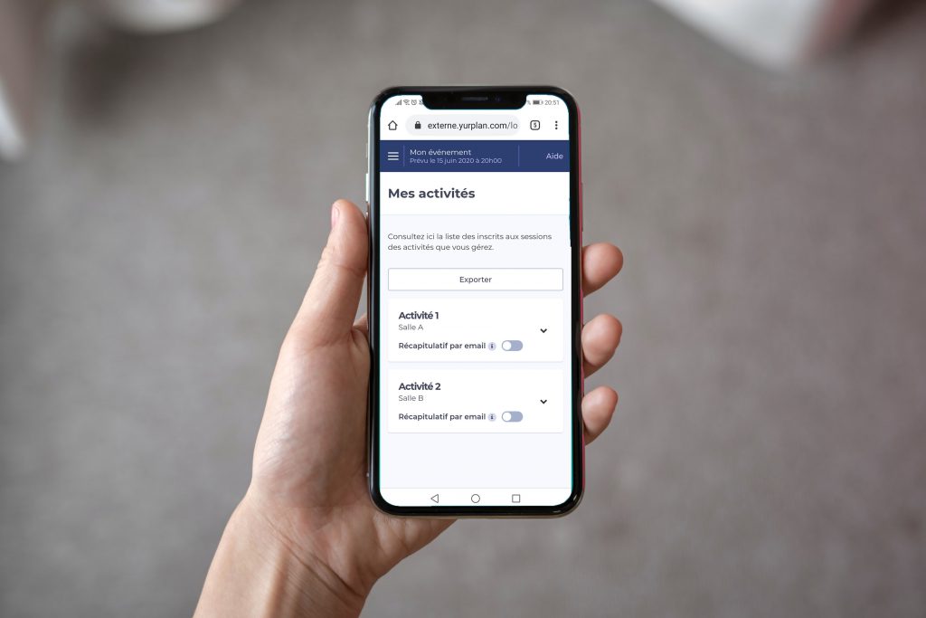 Photo représentant l'espace intervenant Yurplan sur téléphone mobile dans le cadre du Module Activité